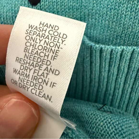 J Jill Sweater Womens Sz M Teal V Neck Polka Dot Lightweight Preppy Casual - Picture 9 of 11